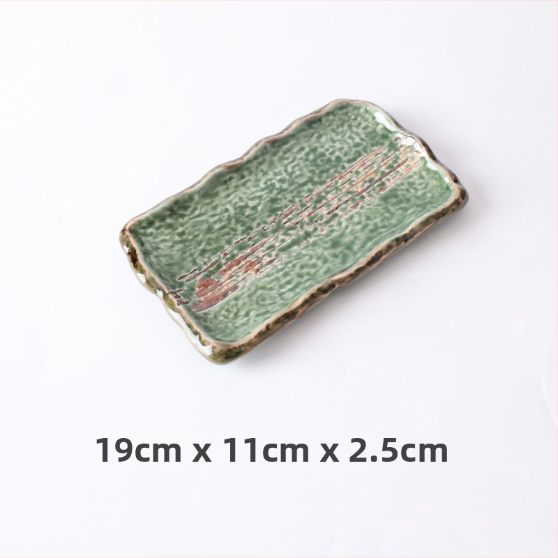 Glazúrozott kerámia lapos tál, japán stílus, téglalap alakú, mikrohullámú sütőhöz alkalmas