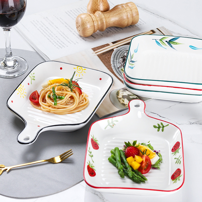 Keramička disk pločica iz Mingxin Ceramics — ručno oslikana, četverokutni oblik, više uzoraka, pogodna za mikrovalnu, prilagodljiva
