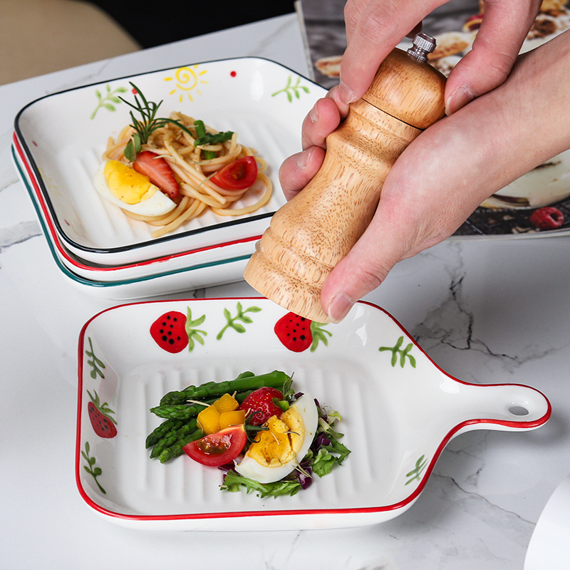 Keramička disk pločica iz Mingxin Ceramics — ručno oslikana, četverokutni oblik, više uzoraka, pogodna za mikrovalnu, prilagodljiva