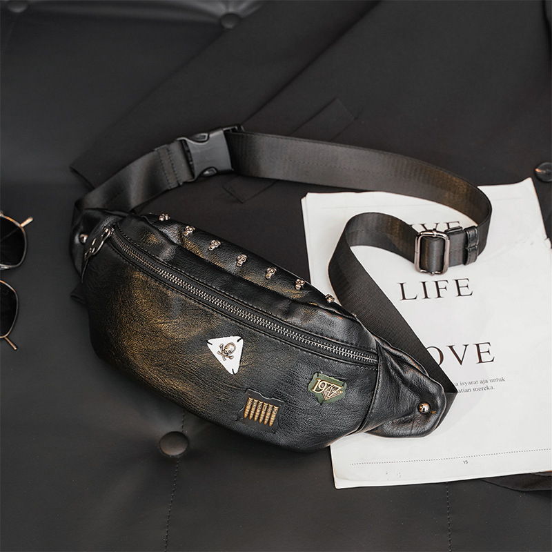 Férfi mellkas táska, utcai stílus, PU bőr, légáteresztő, betűs mintázat, keresztpánt