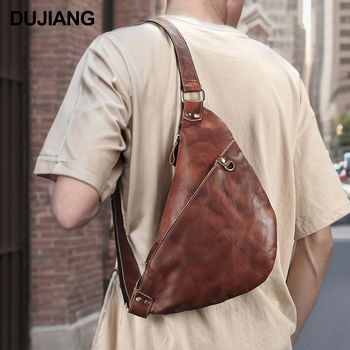 Férfi mellkas táska bőrből, valódi bőr, felső réteg borjúbőr, kopásálló, DUJIANG