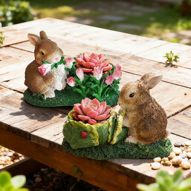 Декоративна фигура Заек, смола – карикатурен стил за сукуленти (Материал: Смола; Бранд: Funny and Cute; Категория: Ornament; Стил: Карикатура)