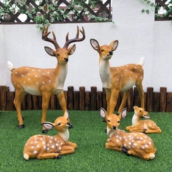 Sika szarvas kertészeti szobor, gyanta, kézzel készített, francia pásztor stílus, Huixiang márka