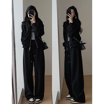 Dvodijelni casual set s geometrijskim uzorkom, poliester 80-90%, minimalistički japansko-korejski stil, dugi rukavi