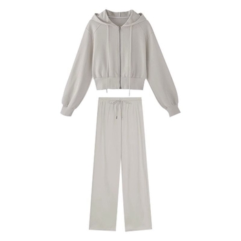 Dvodijelni casual set s geometrijskim uzorkom, poliester 80-90%, minimalistički japansko-korejski stil, dugi rukavi