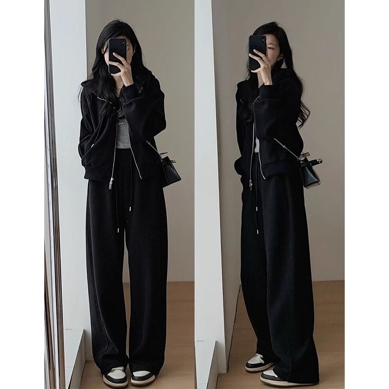 Dvodijelni casual set s geometrijskim uzorkom, poliester 80-90%, minimalistički japansko-korejski stil, dugi rukavi