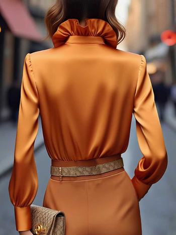 Ženski patchwork poliester pantalonski kostim – top T‑shirt, dugi rukavi, dugi hlače