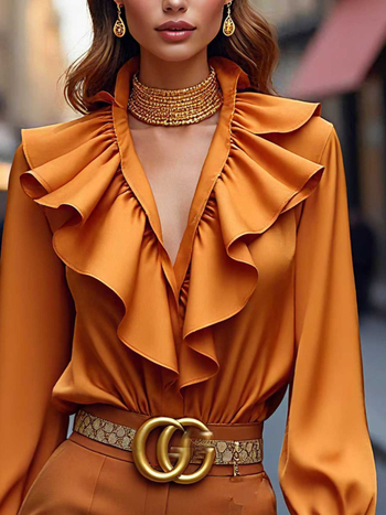 Ženski patchwork poliester pantalonski kostim – top T‑shirt, dugi rukavi, dugi hlače