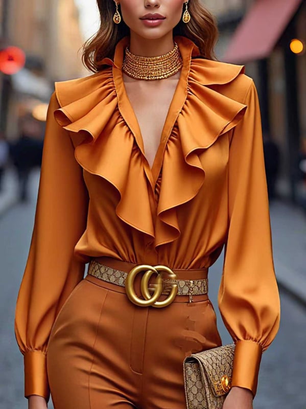 Ženski patchwork poliester pantalonski kostim – top T‑shirt, dugi rukavi, dugi hlače