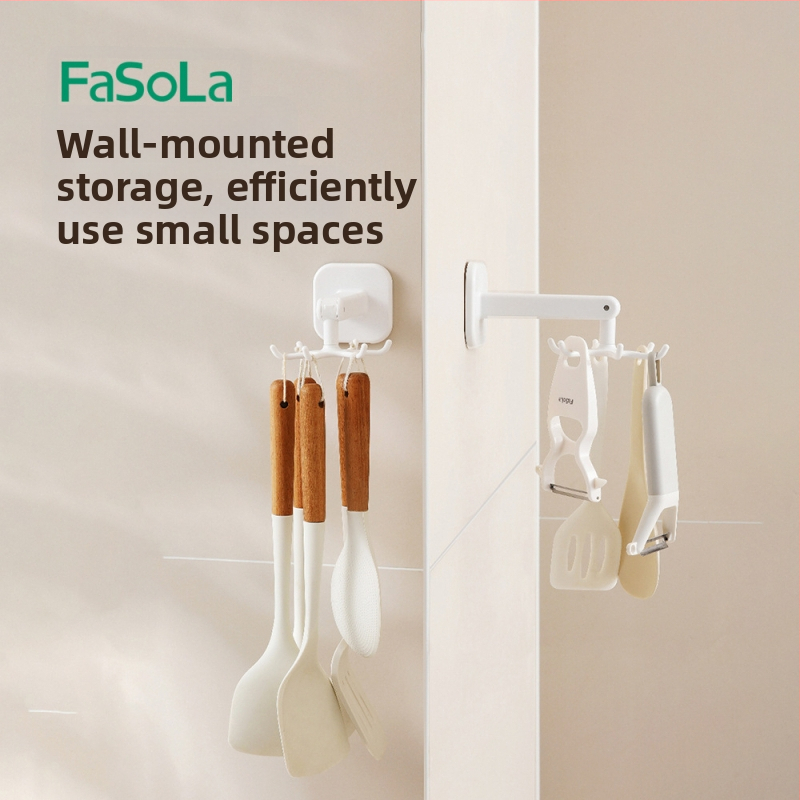 FaSoLa Kuchynský Otáčavý Nástenný Držiak so Šiestimi Pazúrmi na Špachtle a Lyžice, Bez Vŕtania, ABS, Moderný Minimalistický Štýl