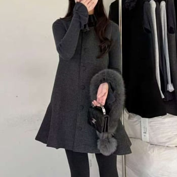 Korejskog stila casual dvodijelni set: pulover i midi suknja, jednobojan, mješavina poliestera i akrila, zima 2025