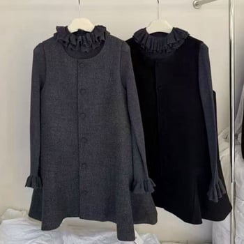 Korejskog stila casual dvodijelni set: pulover i midi suknja, jednobojan, mješavina poliestera i akrila, zima 2025