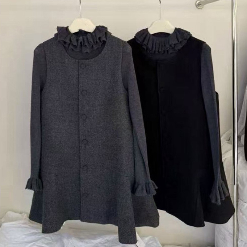 Korejskog stila casual dvodijelni set: pulover i midi suknja, jednobojan, mješavina poliestera i akrila, zima 2025