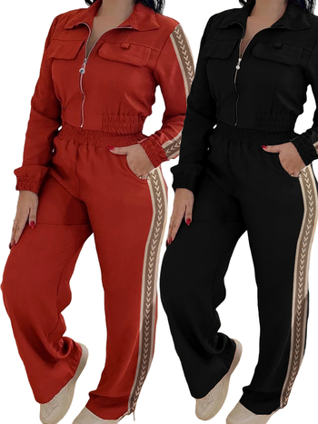 Dvodijelni set: jakna sa zipom i detaljem od trake, dugačke hlače, mješavina poliester/elastan, zima 2024