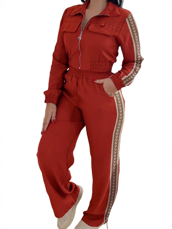 Dvodijelni set: jakna sa zipom i detaljem od trake, dugačke hlače, mješavina poliester/elastan, zima 2024