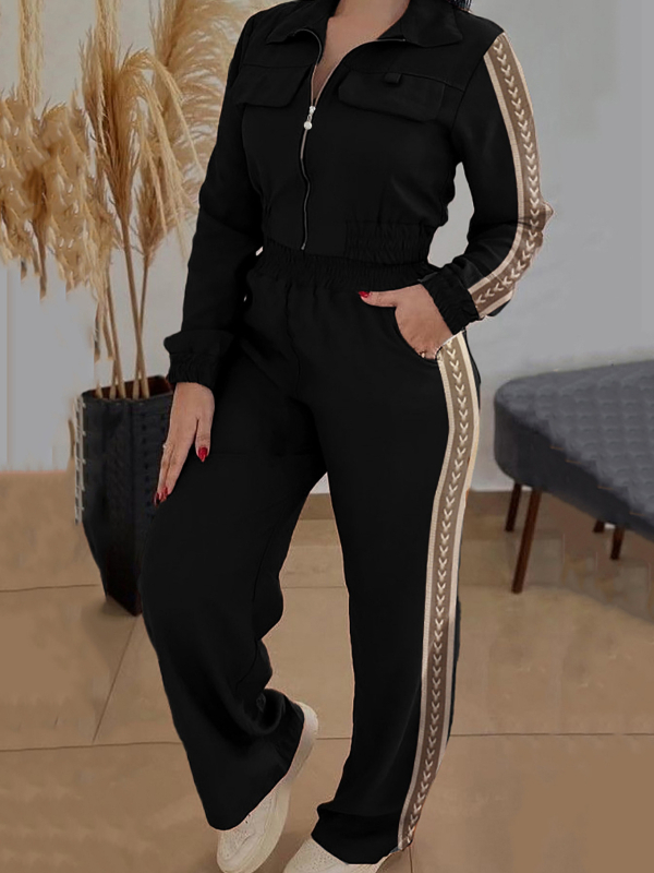 Dvodijelni set: jakna sa zipom i detaljem od trake, dugačke hlače, mješavina poliester/elastan, zima 2024