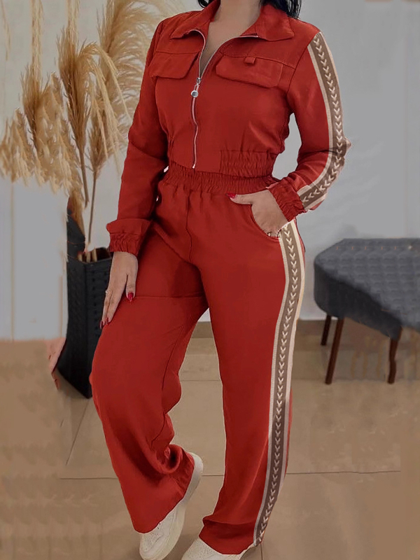 Dvodijelni set: jakna sa zipom i detaljem od trake, dugačke hlače, mješavina poliester/elastan, zima 2024