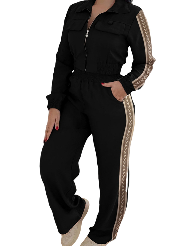 Dvodijelni set: jakna sa zipom i detaljem od trake, dugačke hlače, mješavina poliester/elastan, zima 2024