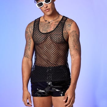 Ανδρικό αμάνικο πλεκτό γιλέκο με διαφανές σχέδιο, στενή εφαρμογή, πολυεστέρας, καλοκαίρι 2023