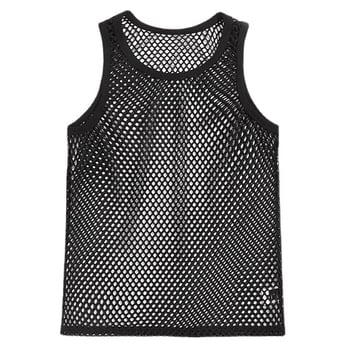 Ανδρικό αμάνικο πλεκτό γιλέκο με διαφανές σχέδιο, στενή εφαρμογή, πολυεστέρας, καλοκαίρι 2023