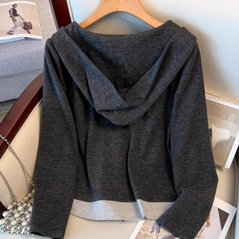 Ženski patchwork sportski set s gumbima, hoodie gornji dio i hlače visokog struka, proljeće-jesen, boja rižine bež boje