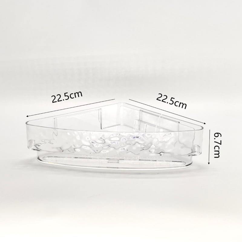 Fali mosdó-tároló polc fúrás nélkül, háromszög kosárral; műanyagból, modell 1, teherbírás 10 kg