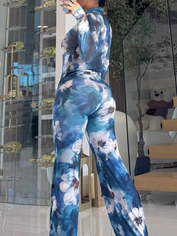 Set od dva komada: ženski modni print košulja s prednjim kopčama (dugi rukavi) i hlače visokog struka ravnog kroja; poliester, dugi rukavi, dugačke hlače; japansko-korejski casual stil, proljeće 2026.