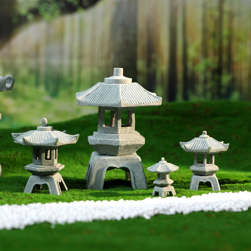 Klasszikus homokkő lámpás dísz gravírozott részletekkel az íróasztalhoz és mini tájjal