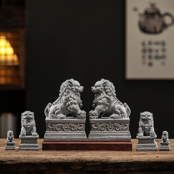 Двойка статуи на лъвове за аквариум, нов китайски стил, пластмаса и смола, марка Zifan, опаковка в цветна кутия