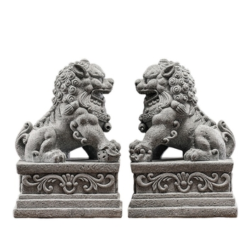 Двойка статуи на лъвове за аквариум, нов китайски стил, пластмаса и смола, марка Zifan, опаковка в цветна кутия