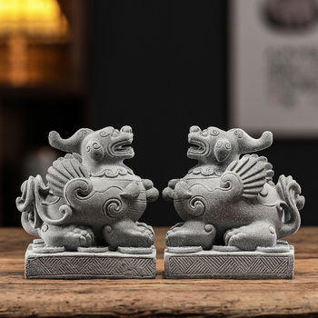 Двойка статуи на лъвове за аквариум, нов китайски стил, пластмаса и смола, марка Zifan, опаковка в цветна кутия
