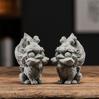 Двойка статуи на лъвове за аквариум, нов китайски стил, пластмаса и смола, марка Zifan, опаковка в цветна кутия