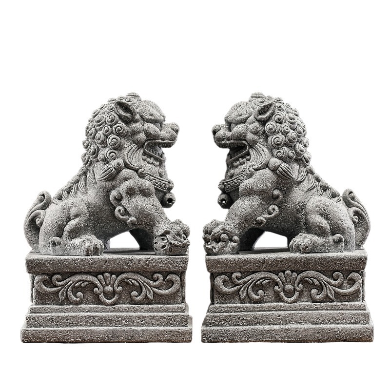 Двойка статуи на лъвове за аквариум, нов китайски стил, пластмаса и смола, марка Zifan, опаковка в цветна кутия