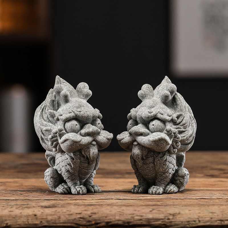 Двойка статуи на лъвове за аквариум, нов китайски стил, пластмаса и смола, марка Zifan, опаковка в цветна кутия