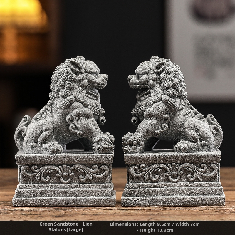 Двойка статуи на лъвове за аквариум, нов китайски стил, пластмаса и смола, марка Zifan, опаковка в цветна кутия