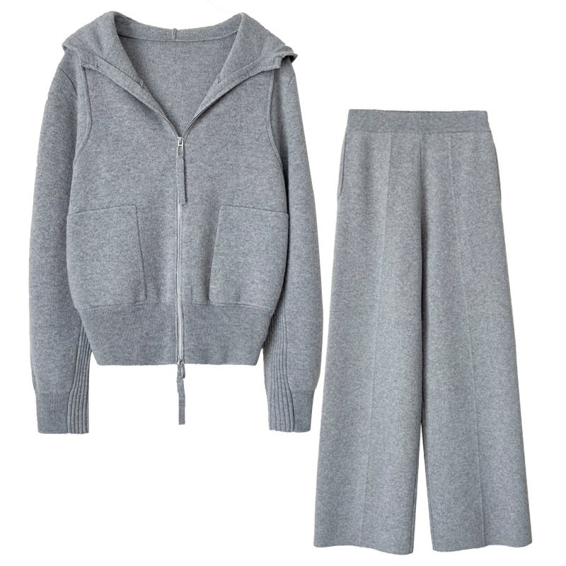 Ženski dvodijelni casual poslovni kostim s geometrijskim uzorkom, vunena smjesa, jesen 2024, dugi rukavi, gradski stil