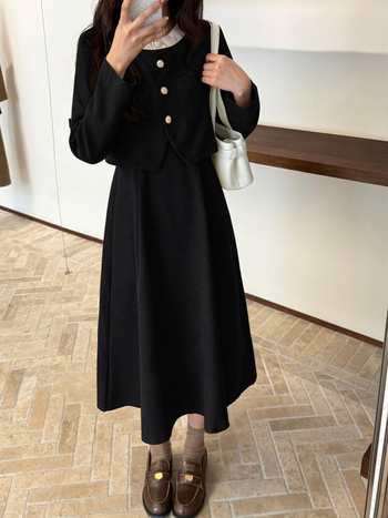 Ženska jesenska haljina s dugim rukavima, plus veličina, corduroy, visoka kvaliteta, elegantna i vitka silueta, svestrana casual chic haljina