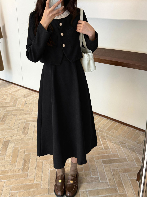 Ženska jesenska haljina s dugim rukavima, plus veličina, corduroy, visoka kvaliteta, elegantna i vitka silueta, svestrana casual chic haljina