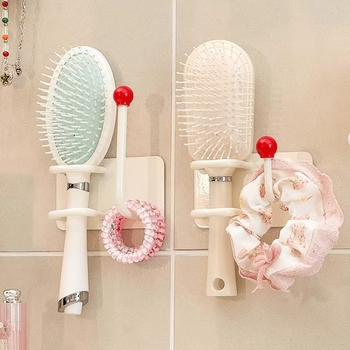 Zidni organizator dodataka za kosu za kupaonicu, plastični, polirani završni sloj, stil laganog luksuza, 90 g