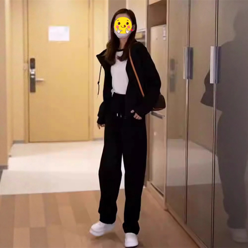 Ženski dvodijelni casual sportski komplet s kapuljačom i trenirkom, korejski stil, opuštena silueta, pamuk