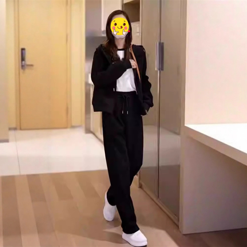 Ženski dvodijelni casual sportski komplet s kapuljačom i trenirkom, korejski stil, opuštena silueta, pamuk