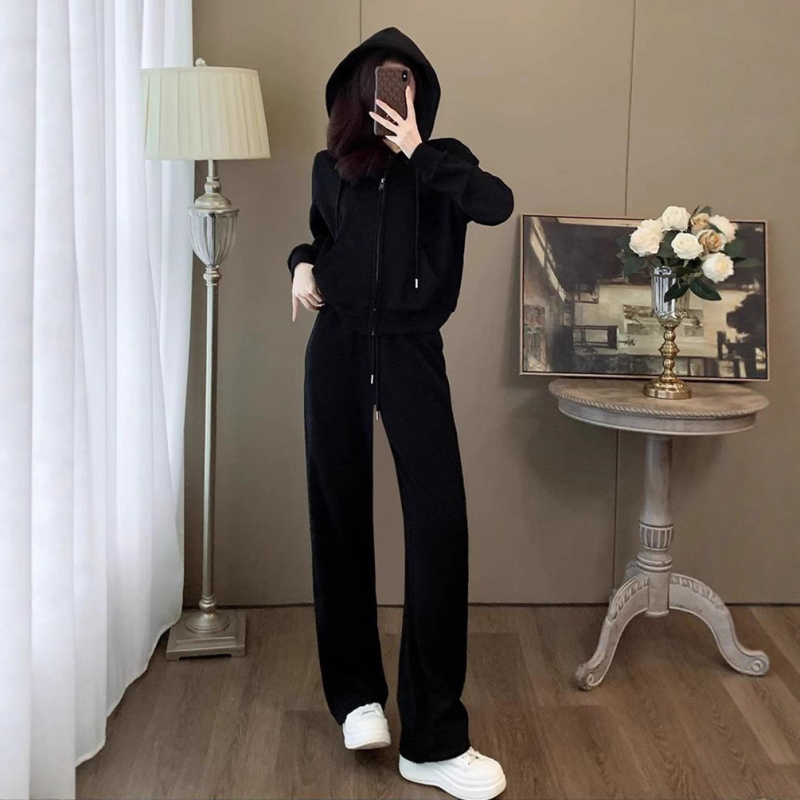 Ženski dvodijelni casual sportski komplet s kapuljačom i trenirkom, korejski stil, opuštena silueta, pamuk