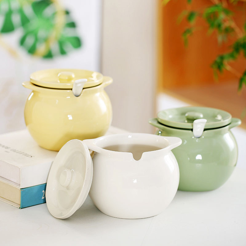 Recipient ceramic pentru ulei cu capac și mâner – borcan pentru ulei de chili, stil simplitate chinezească