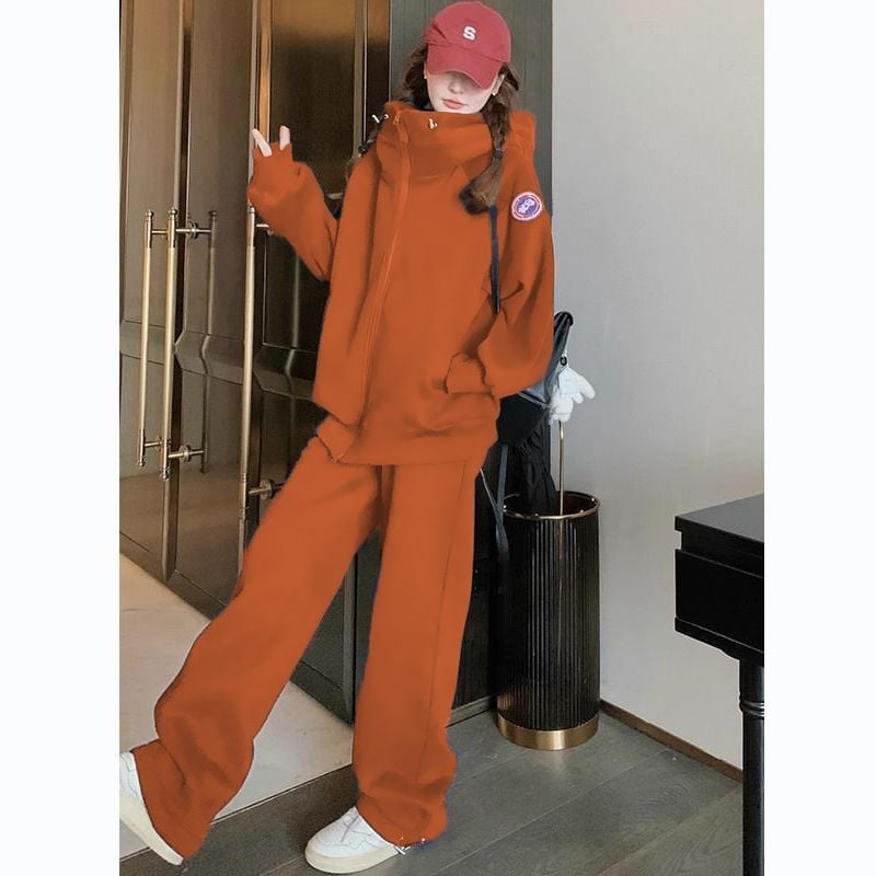 Dvodjelni casual set s kapuljačom na zip i trenirkom, PVC materijal, jesen 2025, stil Royal Sister