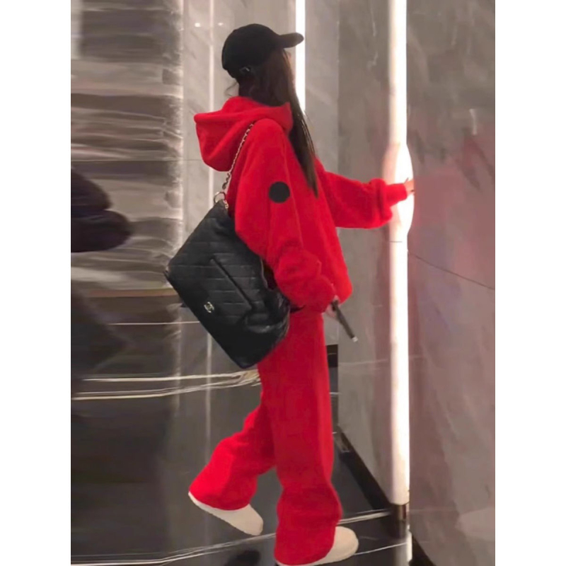 Dvodjelni casual set s kapuljačom na zip i trenirkom, PVC materijal, jesen 2025, stil Royal Sister