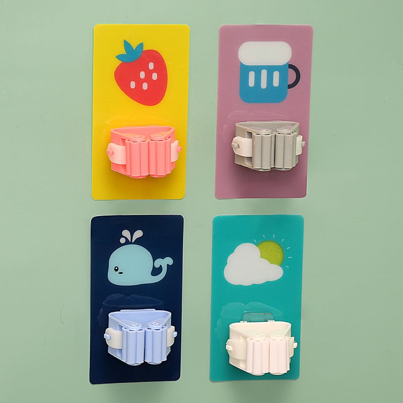 Безпробивен държач за моп и кука, стенен монтаж, безшевно съхранение за баня, пластмасов, единична кука, 1–3 кг