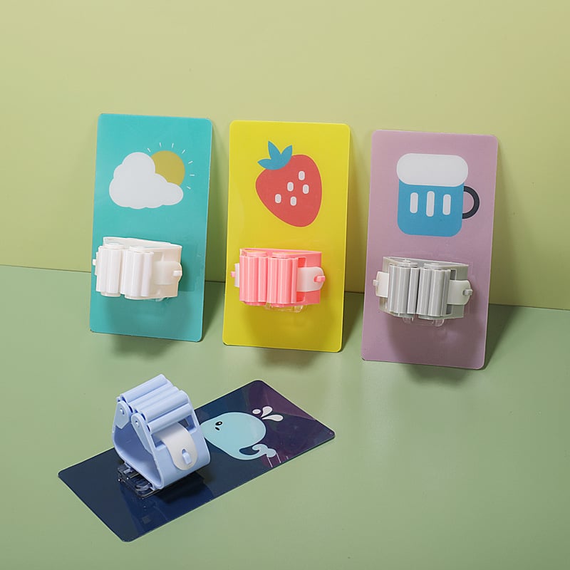 Безпробивен държач за моп и кука, стенен монтаж, безшевно съхранение за баня, пластмасов, единична кука, 1–3 кг