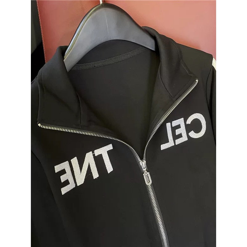 Dvije djelomi casual set za žene: cardigan-sweatshirt s natpisom i hlače visokog struka s širokim krojem, pamuk-mješavina, jesen 2025