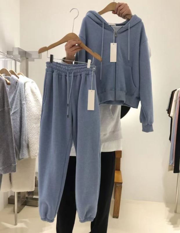 Ženski komplet s kapuljačom i flisom, jednodijelni poliester materijal, glavna tkanina 90–95%, zima 2023, Mori stil, japansko-korejski ležerni stil, dugi rukavi
