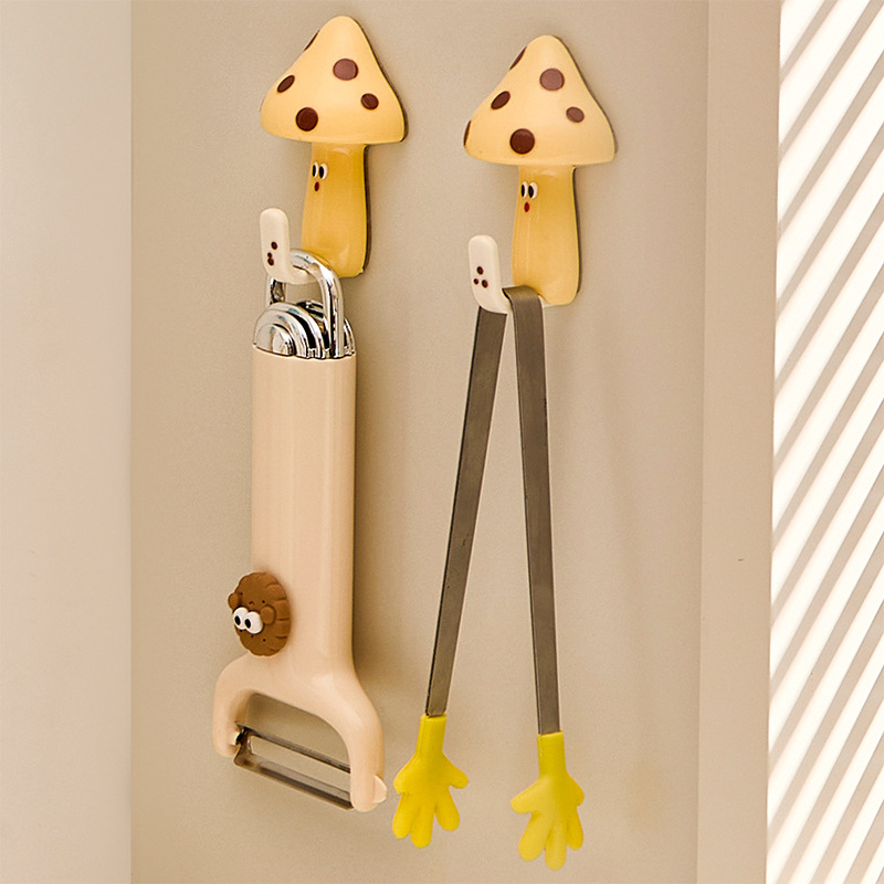 Адхезивна стенна закачалка, гъбоподобен карикатурен дизайн, ABS материал, единична закачалка, капацитет 0–1 кг